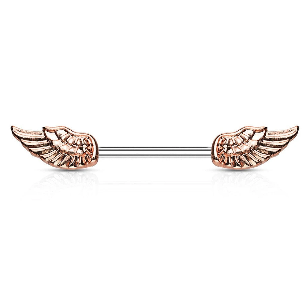 316L Surgical Steel Rose Gold IP Angel Wing Nipple Ring Barbell