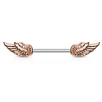 316L Surgical Steel Rose Gold IP Angel Wing Nipple Ring Barbell