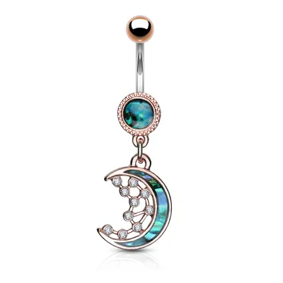 316L Surgical Steel Rose Gold Plated Mother of Pearl Crescent Moon Belly Ring