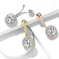 316L Surgical Steel Rose Gold PVD Circle Pave White CZ Belly Ring