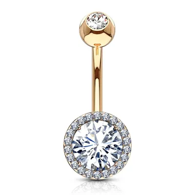 316L Surgical Steel Rose Gold PVD Circle Pave White CZ Belly Ring