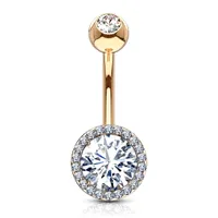 316L Surgical Steel Rose Gold PVD Circle Pave White CZ Belly Ring