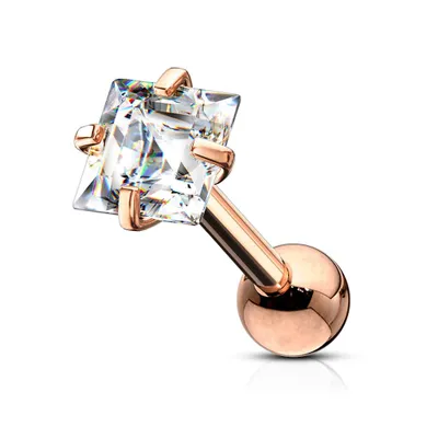 316L Surgical Steel Rose Gold PVD White Square CZ Cartilage Ring
