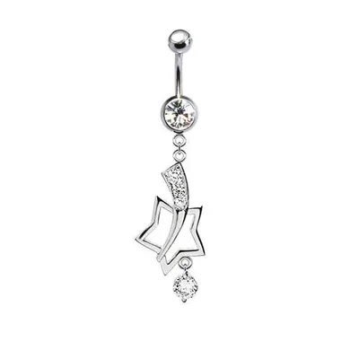 316L Surgical Steel Shooting Star Diamond CZ Dangle Belly Ring