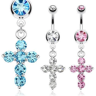 316L Surgical Steel Small & Cute CZ Gem Prong Belly Button Navel Ring