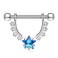 316L Surgical Steel Star Dangle White & Blue CZ Nipple Ring Barbell