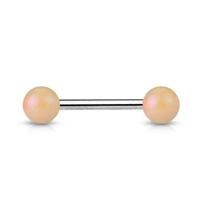 316L Surgical Steel Straight Barbell with Matte Peach Acrylic Balls