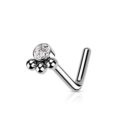 316L Surgical Steel Tribal Ball White CZ L-Shape Nose Ring Stud