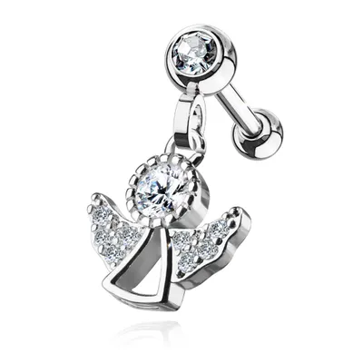 316L Surgical Steel White CZ Dangling Angel Cartilage Ring