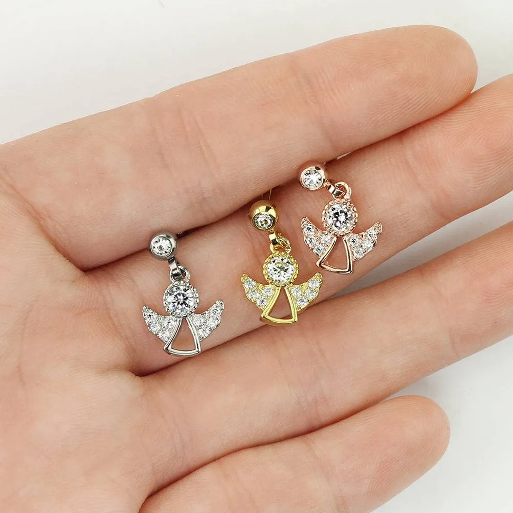 316L Surgical Steel White CZ Dangling Angel Cartilage Ring
