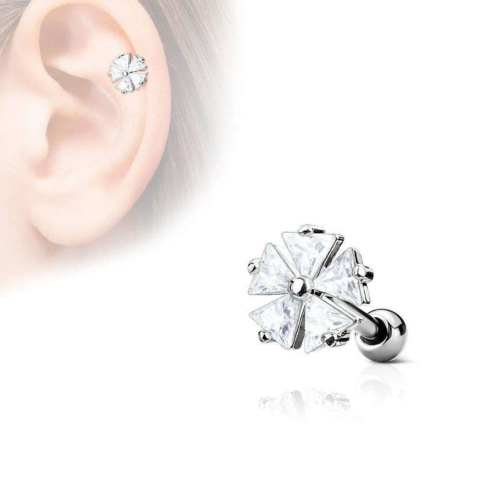316L Surgical Steel White CZ Flower Helix Barbell