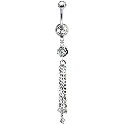 316L Surgical Steel White CZ Gem Chain Diamond Dangle Belly Ring