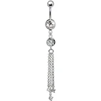 316L Surgical Steel White CZ Gem Chain Diamond Dangle Belly Ring