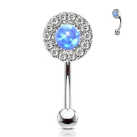 316L Surgical Steel White CZ Gem Cluster & White Opal Curved Barbell