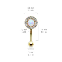 316L Surgical Steel White CZ Gem Cluster & White Opal Curved Barbell