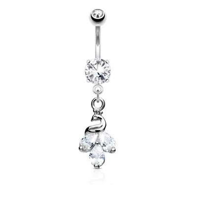 316L Surgical Steel White CZ Peacock Dangle Belly Ring