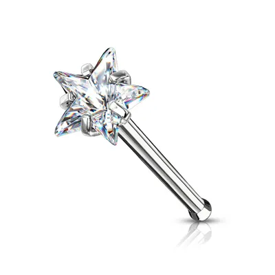 316L Surgical Steel White CZ Star Ball End Nose Ring Stud
