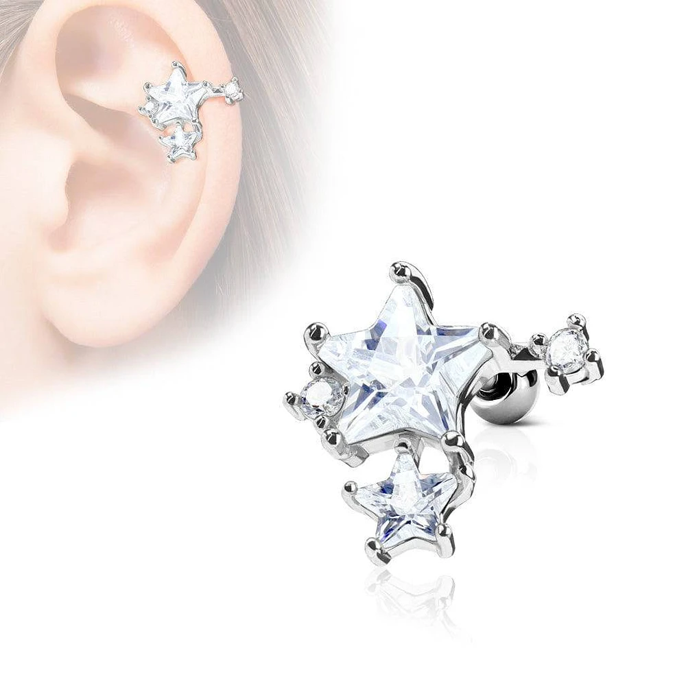 316L Surgical Steel White CZ Star Cluster Helix Barbell