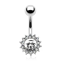 316L Surgical Steel White CZ Sun Stud Belly Ring