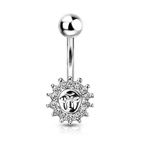 316L Surgical Steel White CZ Sun Stud Belly Ring