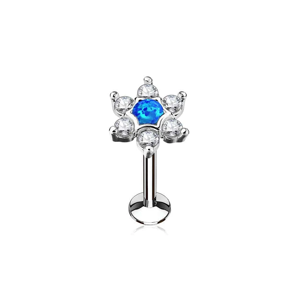 316L Surgical Steel White CZ with Opal Flower Labret