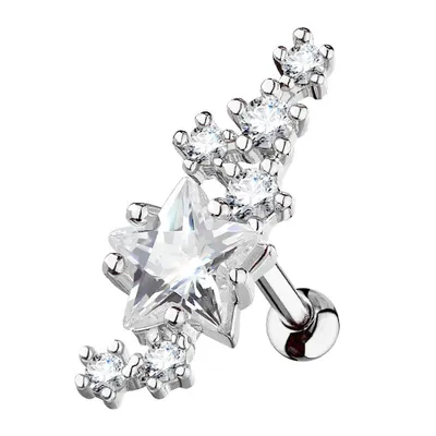 316L Surgical Steel White Star CZ Crystal Helix Barbell