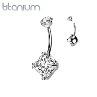 Implant Grade Titanium White CZ Simple Square Gem Belly Ring