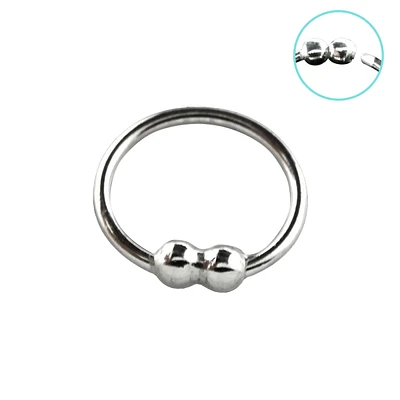 925 Sterling Silver Nose Hoop Ring with Double Fixed Ball