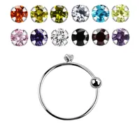 925 Sterling Silver Single Prong Gem Fixed Ball Nose Ring Hoop