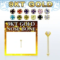 9KT Real Solid Gold Prong Set CZ Nose Bone Pin Ring