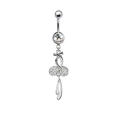 316L Surgical Steel CZ Diamond Cherries Dangle Belly Ring