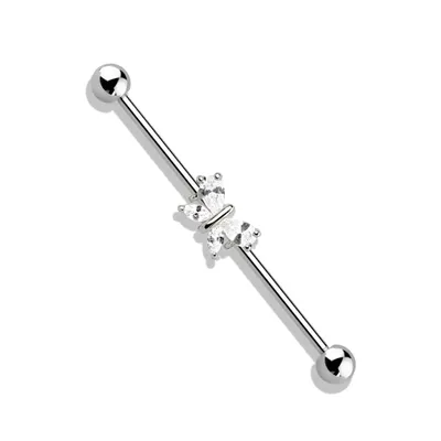 316L Surgical Steel White CZ Gem Butterfly Industrial Barbell