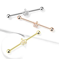 316L Surgical Steel Gold PVD White CZ Crown Industrial Barbell