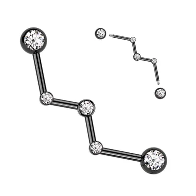 316L Surgical Steel Black PVD White CZ Constellation Industrial Barbell
