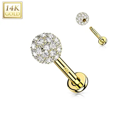 14kt Gold Multi CZ Cluster Flat Back Labret