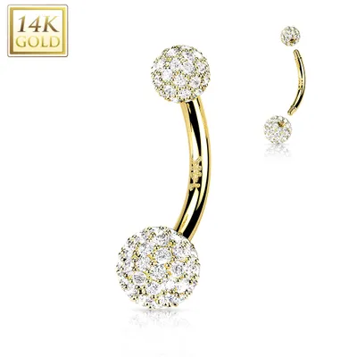 14kt Yellow Gold Multi CZ Cluster Ball Belly Ring