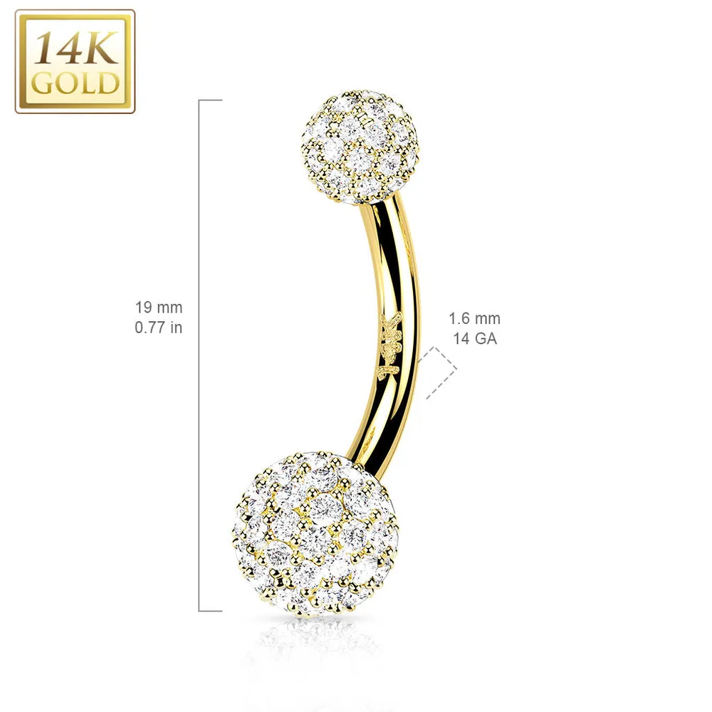 14kt Yellow Gold Multi CZ Cluster Ball Belly Ring