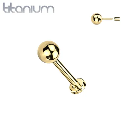 Implant Grade Titanium Gold PVD Threadless Push In Ball Top Labret With Flat Back