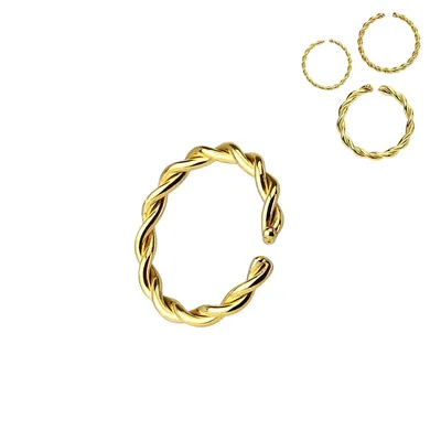 Gold Plated Multi-Use 316L Surgical Steel Braided Twisted Nose Hoop Ring
