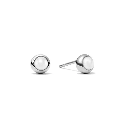 Pair of 925 Sterling Silver White Pearl Minimal Stud Earrings