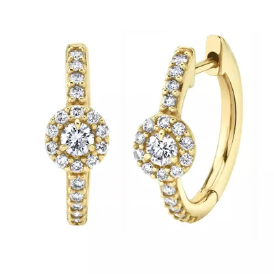 Pair of 925 Sterling Silver Gold PVD White CZ Studded Hoops Circle Gem Center Minimal Hoop Earrings