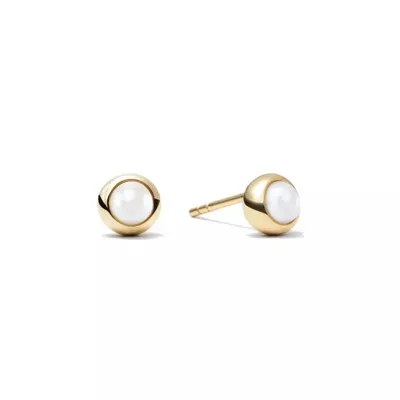 Pair of 925 Sterling Silver Gold PVD White Pearl Minimal Stud Earrings