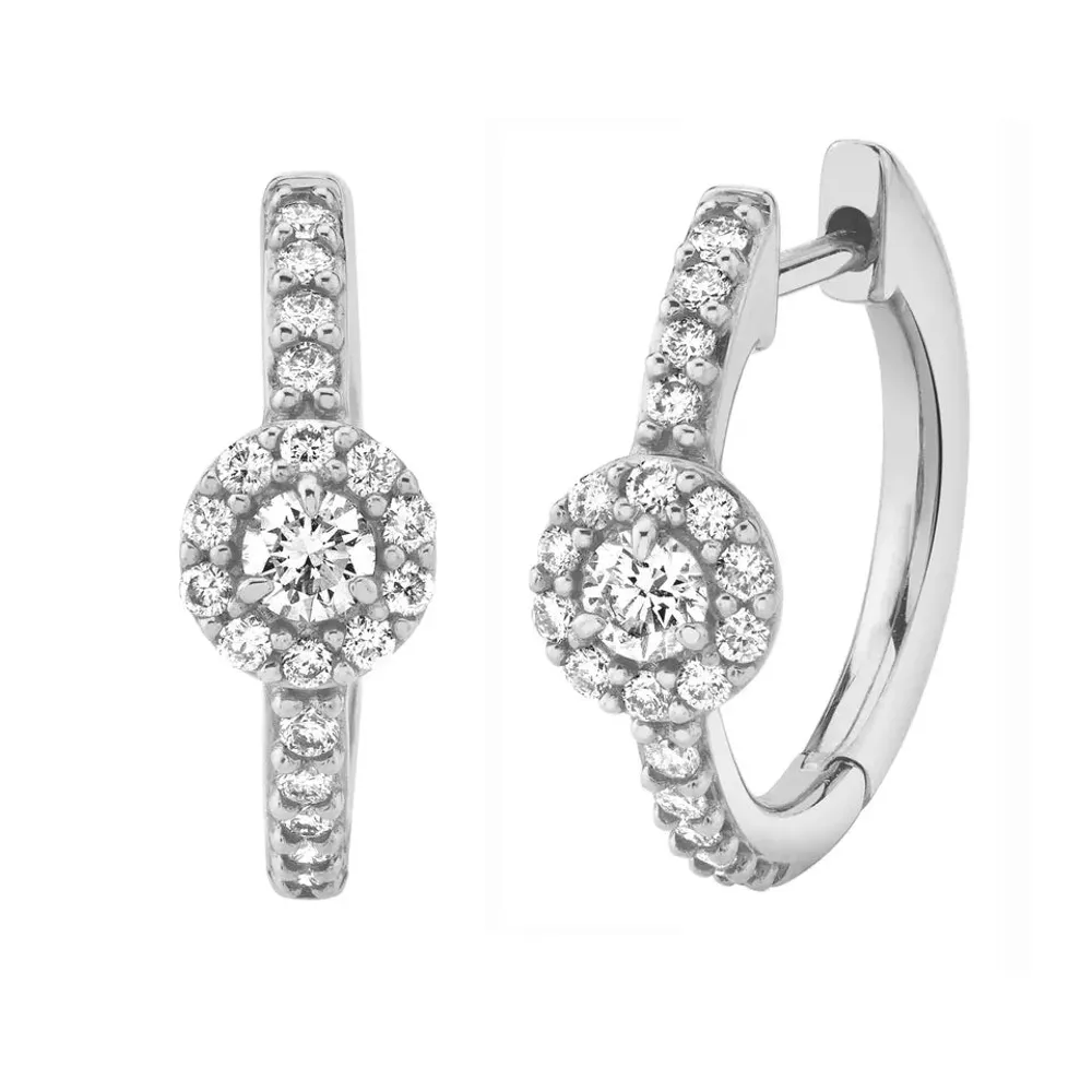 Pair of 925 Sterling Silver White CZ Studded Hoops Circle Gem Center Minimal Hoop Earrings