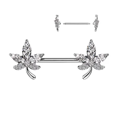 316L Surgical Steel Petal Flower White CZ Nipple Ring Barbell