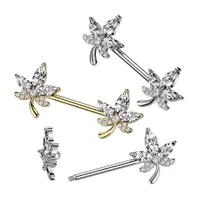 316L Surgical Steel Gold PVD Petal Flower White CZ Nipple Ring Barbell