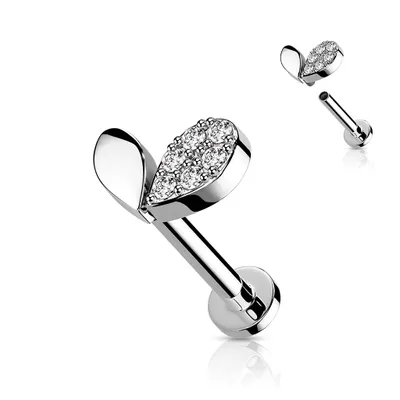 316L Surgical Steel White CZ Heart Internally Threaded Labret