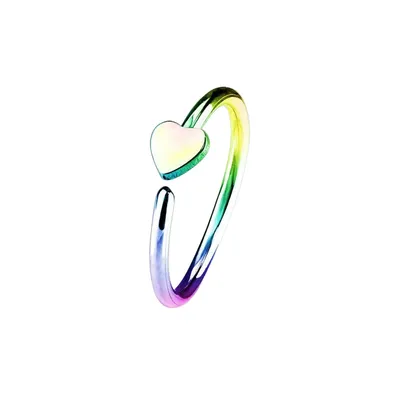 Multi Color IP on 316L Surgical Steel Nose Hoop Ring with Small Heart