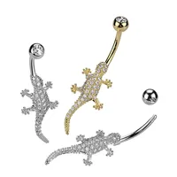 316L Surgical Steel Gold PVD White CZ Lizard Gecko Non Dangle Belly Ring