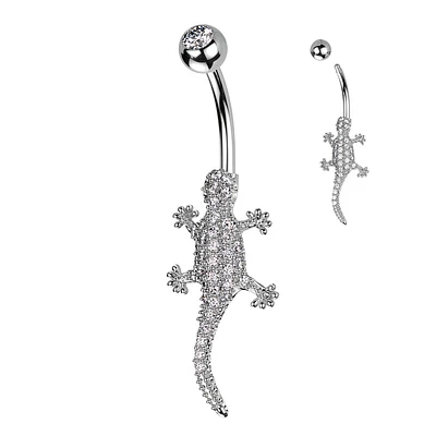 316L Surgical Steel White CZ Lizard Gecko Non Dangle Belly Ring
