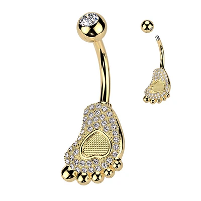 316L Surgical Steel Gold PVD White CZ Heart Baby Foot Belly Ring